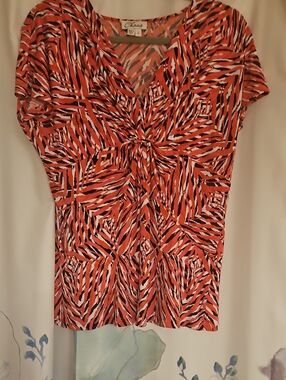 Chaus Coral Orange Zebra-Print Twist-Front Top